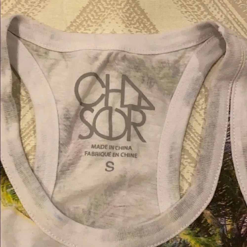 Chaser White with Palm Tree Racerback Tank Top. - Picture 2 of 6